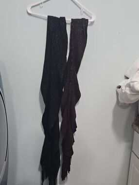 Women's Set If 2 Black/brown  Metallic Fringe Knit Scarves New Without Tags